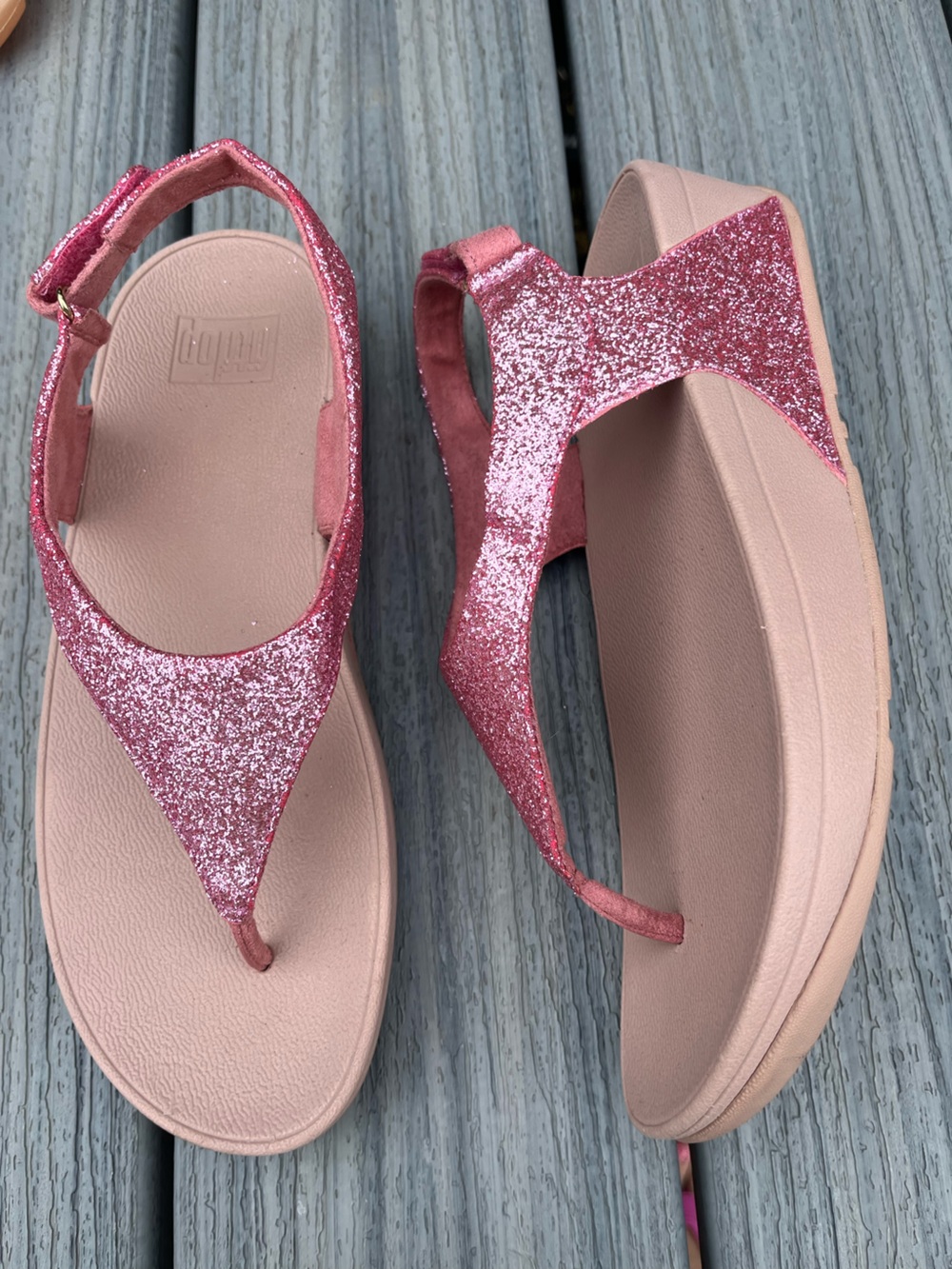 FitFlop Pink Glitter Thong Sandals Pink Size 8